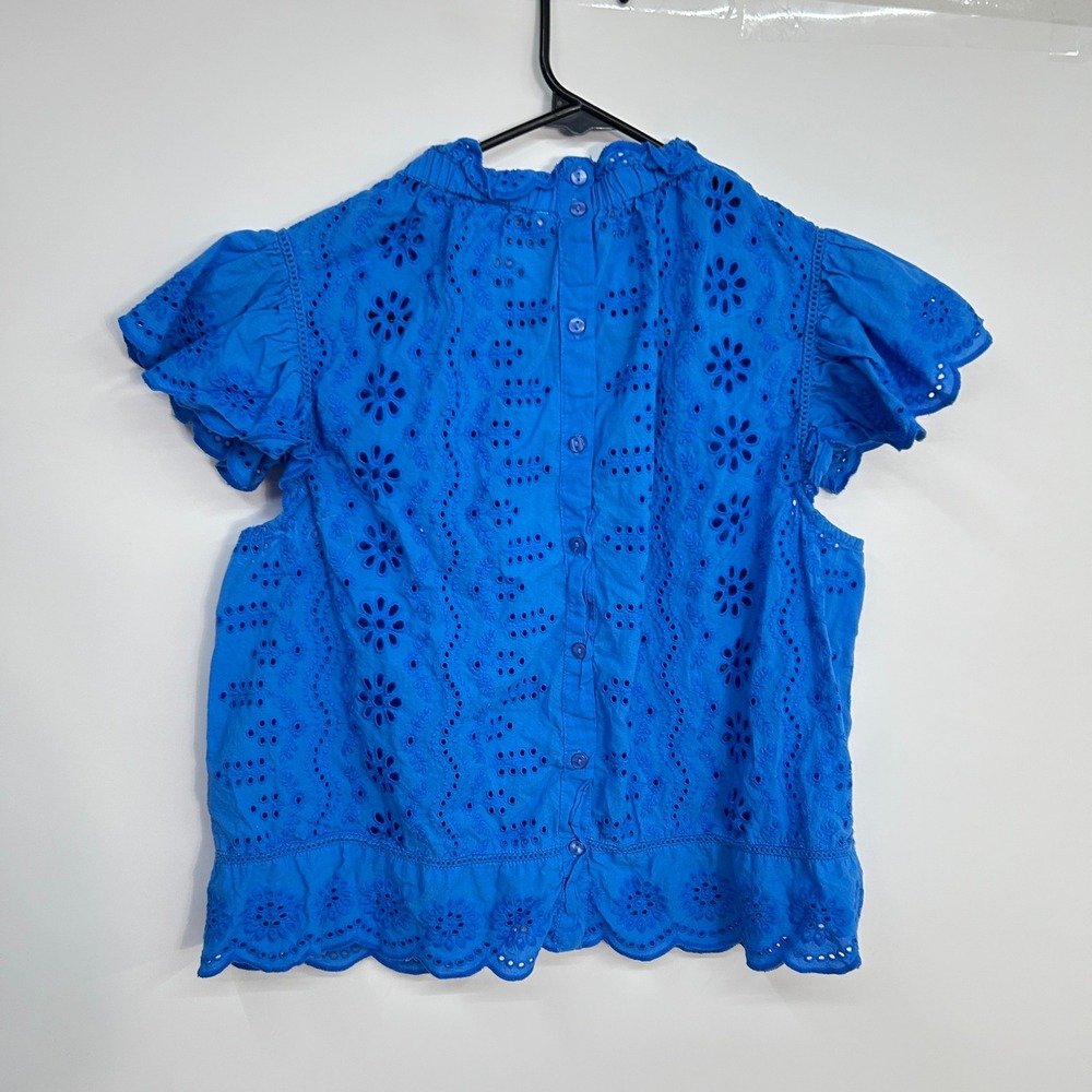 Cottagecore Eyelet Ruffle Sleeve Top Large Blue Boho Romantic Summer Blouse - Picture 6 of 8